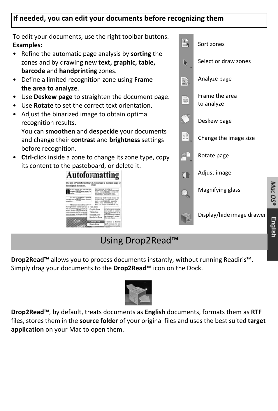 Using drop2read | I.R.I.S. IRISCan Book 2 Executive for Mac User Manual | Page 4 / 37