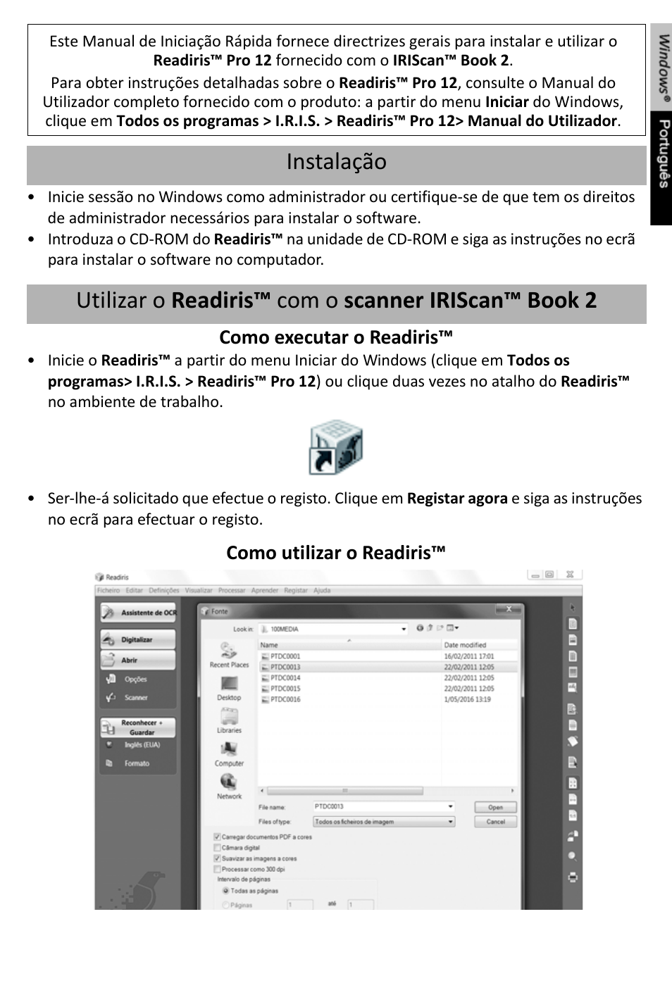 Manual de iniação rapida, Como executar o readiris, Como utilizar o readiris | I.R.I.S. IRISCan Book 2 Executive for Windows User Manual | Page 22 / 37