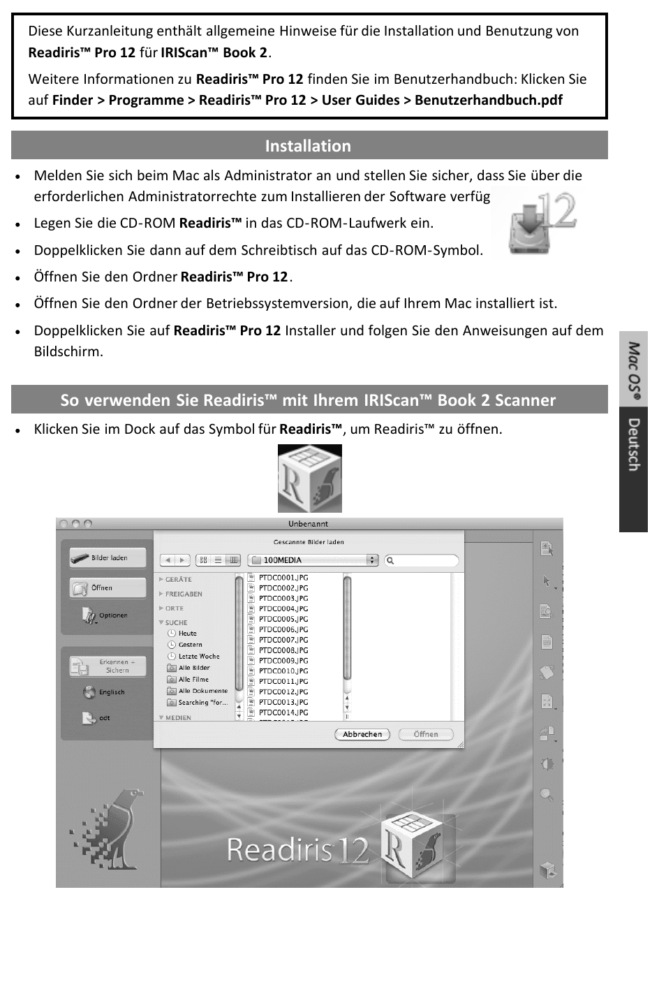 Kurzanleitung für benutzer | I.R.I.S. IRISCan Book 2 for Mac User Manual | Page 10 / 37