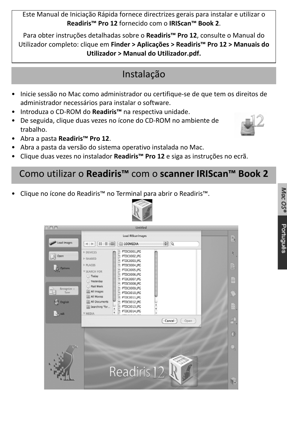 Manual de iniciação rapida | I.R.I.S. IRISCan Book 2 for Mac User Manual | Page 22 / 37