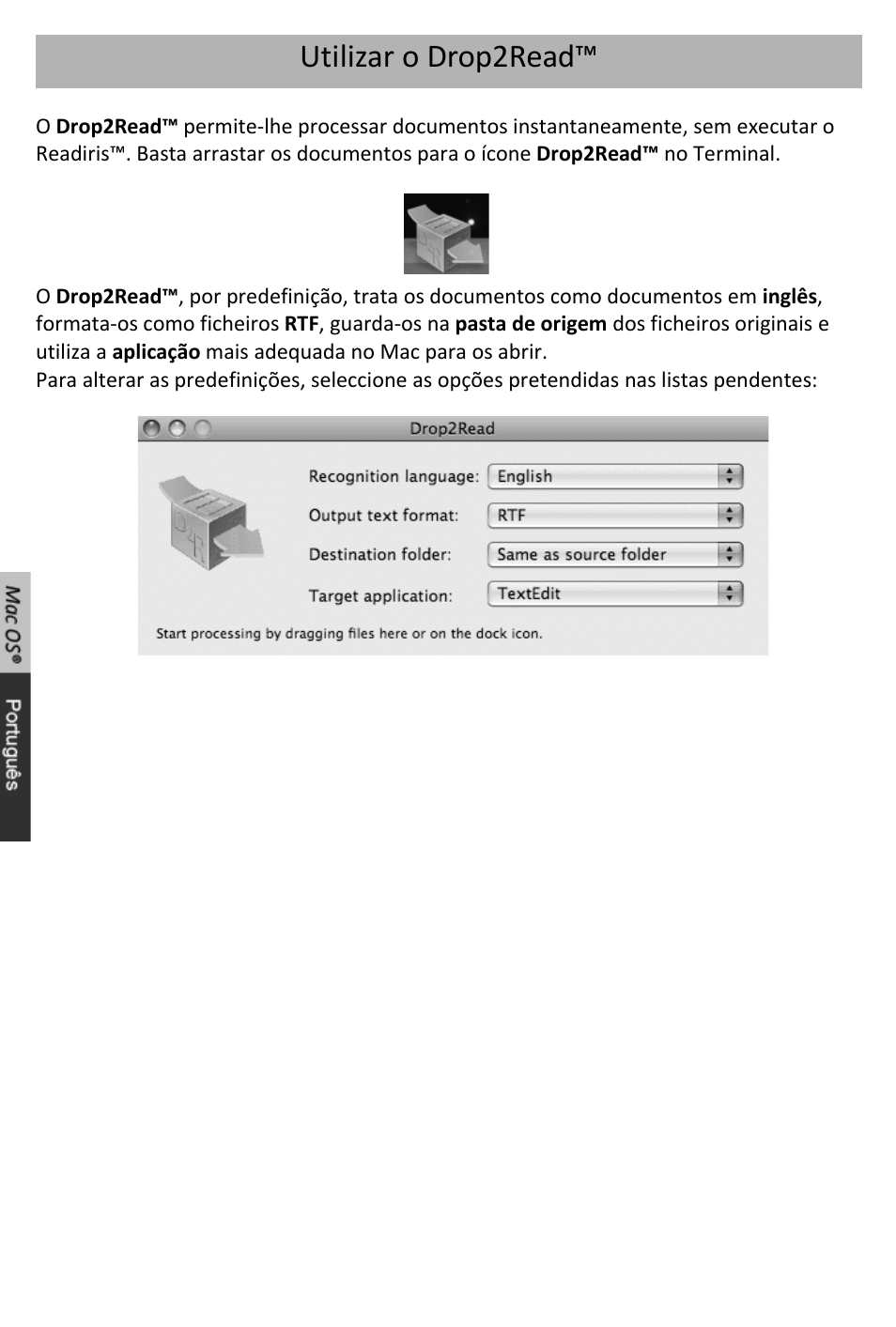 Utilizar o drop2read | I.R.I.S. IRISCan Book 2 for Mac User Manual | Page 25 / 37