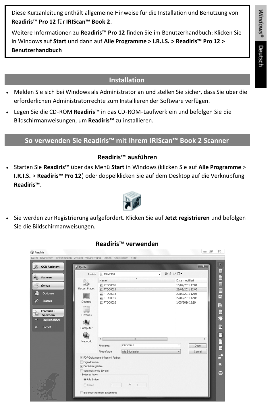 Kurzanleitung für benutzer | I.R.I.S. IRISCan Book 2 for Windows User Manual | Page 10 / 37