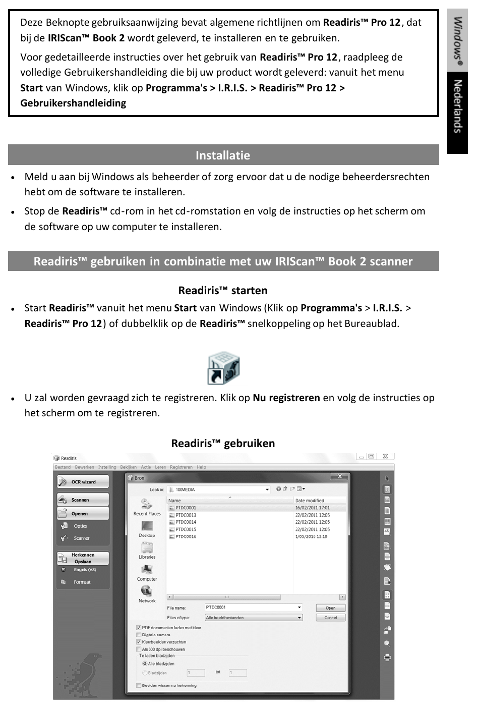 Beknopte gebruiksaanwijzing | I.R.I.S. IRISCan Book 2 for Windows User Manual | Page 14 / 37