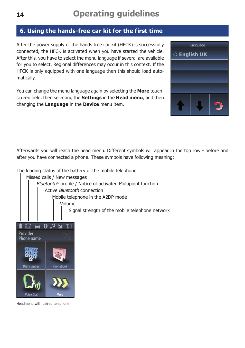 Operating guidelines, Using the hands-free car kit for the first time | BURY CC 9068 USER Manual User Manual | Page 14 / 37