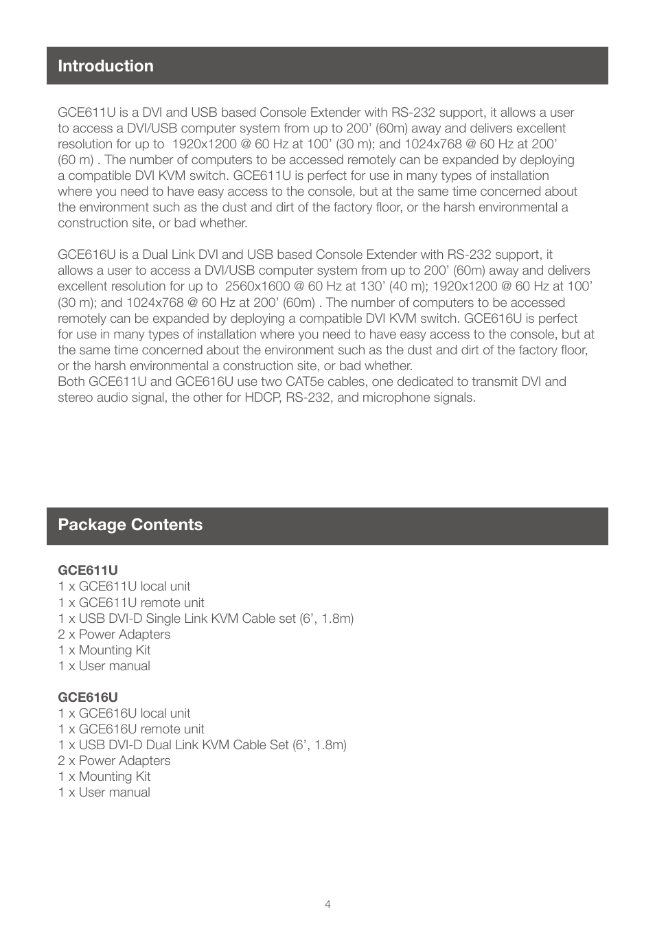 Introduction, Package contents, Introduction 4 | IOGear GCE616U User Manual | Page 4 / 20