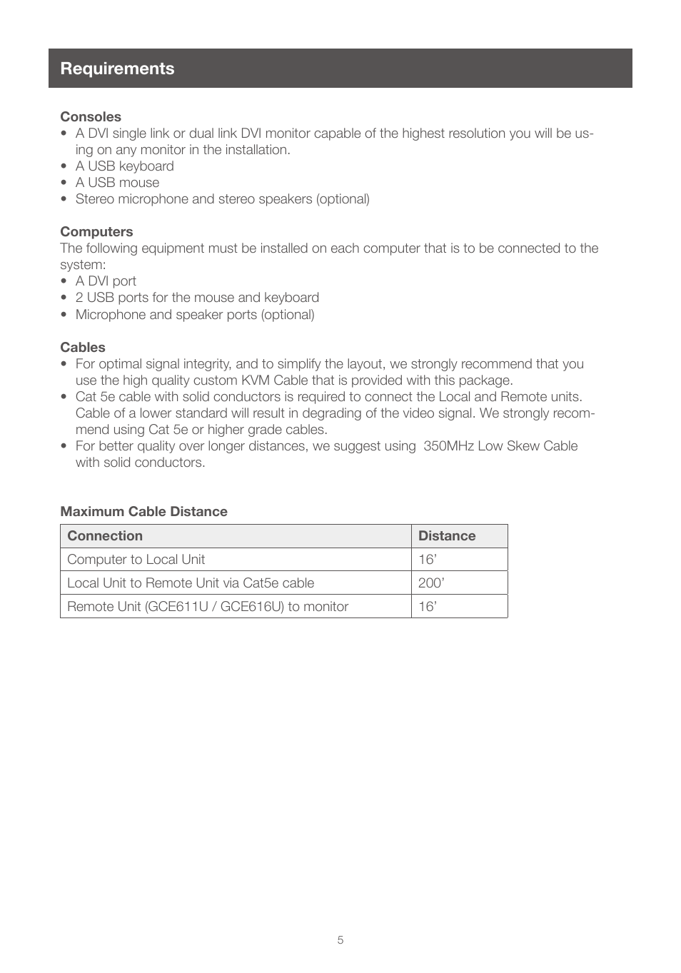 Requirements, Requirements 5 | IOGear GCE616U User Manual | Page 5 / 20