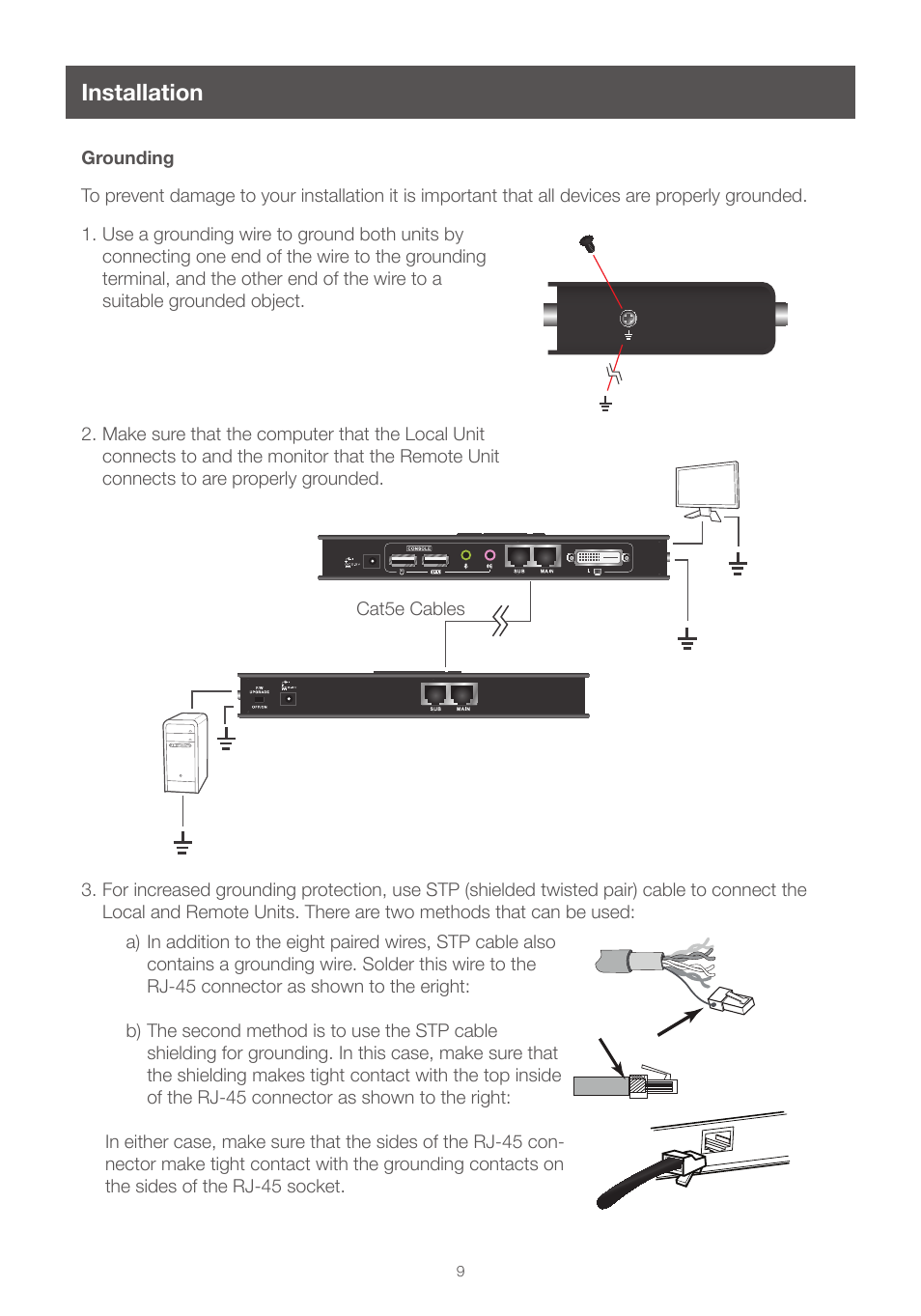 Installation, Grounding, Installation 9 | Grounding 9 | IOGear GCE616U User Manual | Page 9 / 20