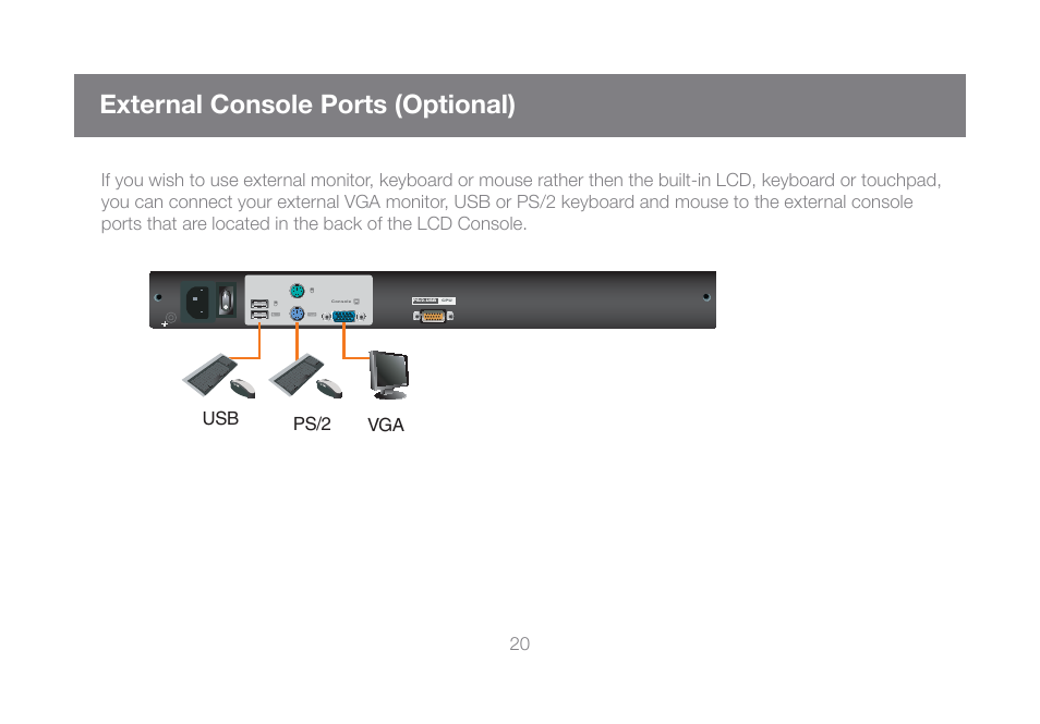 External console ports (optional) | IOGear GCL1800 User Manual | Page 20 / 44