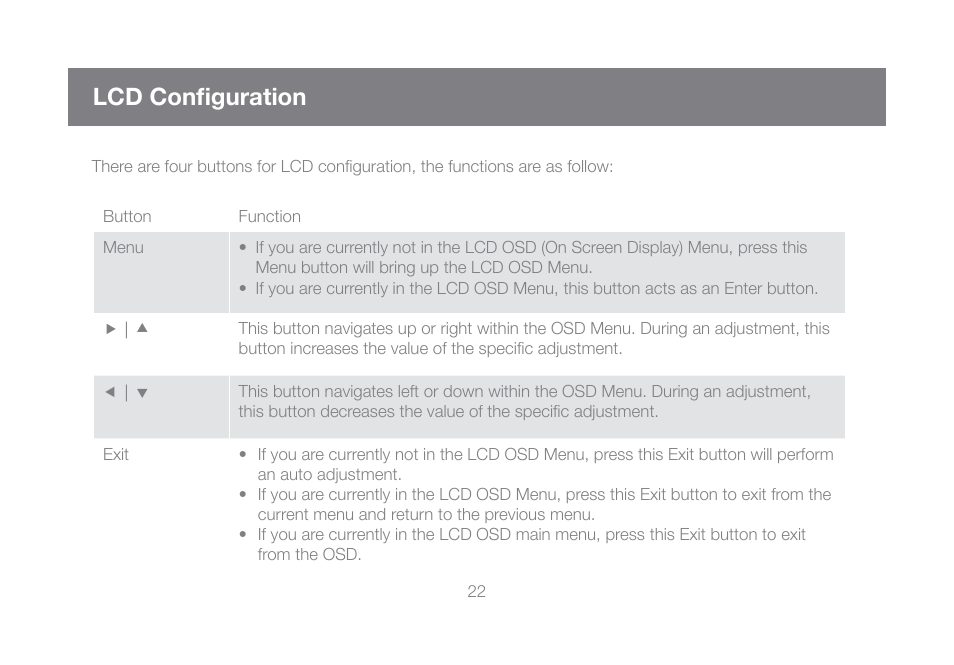 Lcd configuration | IOGear GCL1800 User Manual | Page 22 / 44