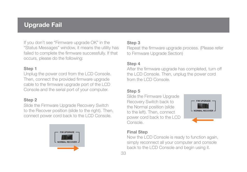 Upgrade fail | IOGear GCL1800 User Manual | Page 33 / 44
