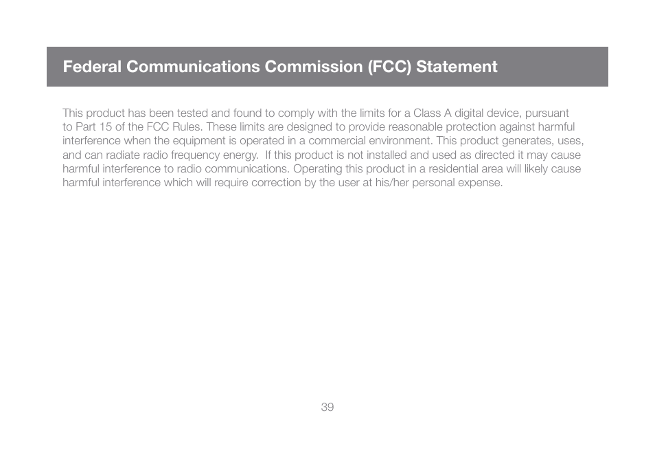 Federal communications commission (fcc) statement | IOGear GCL1800 User Manual | Page 39 / 44