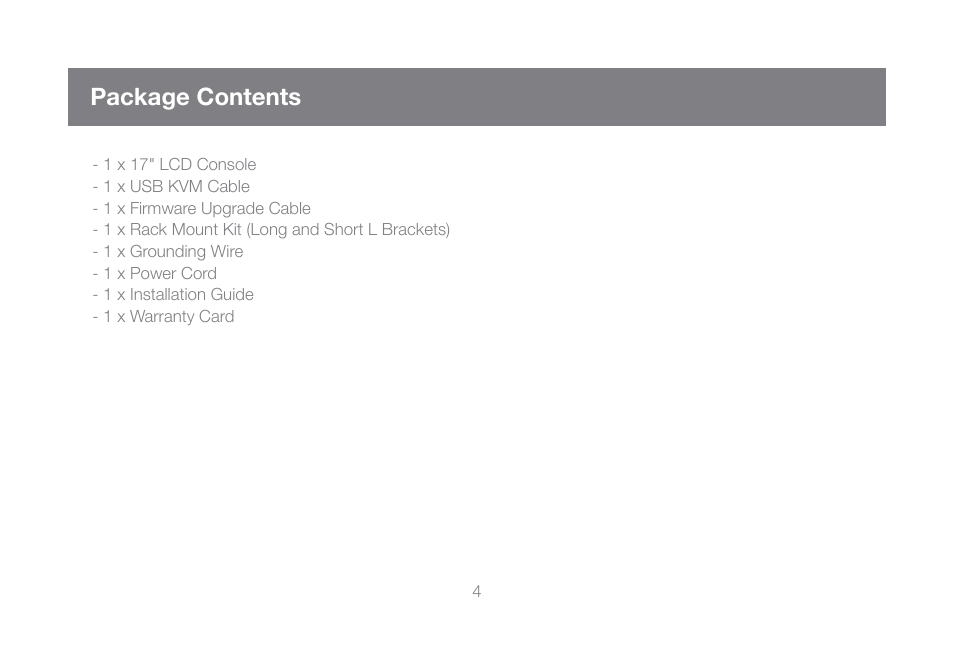 Package contents | IOGear GCL1800 User Manual | Page 4 / 44