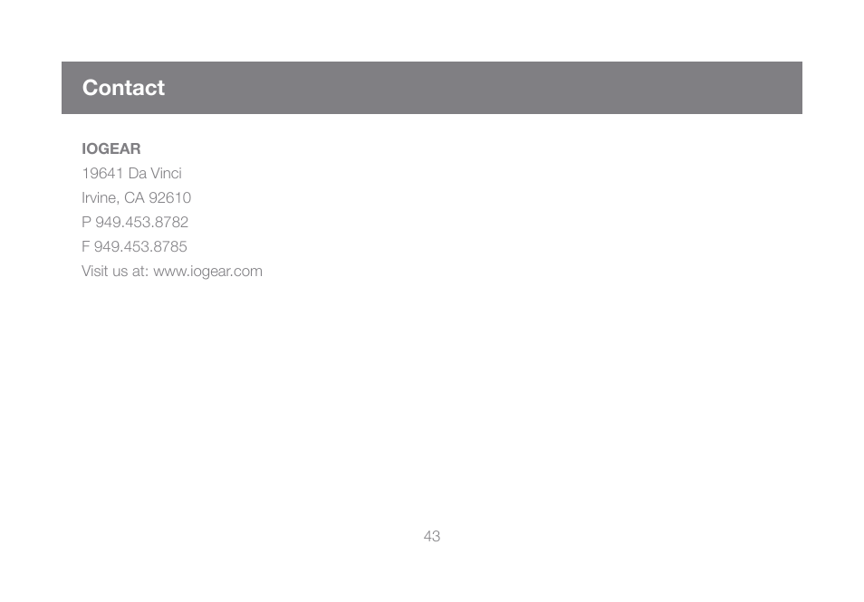 Contact | IOGear GCL1800 User Manual | Page 43 / 44