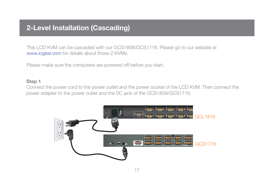 Level installation (cascading) | IOGear GCL1816KITU User Manual | Page 17 / 80