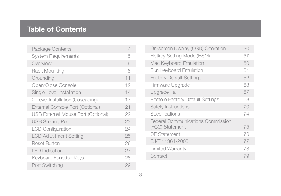 IOGear GCL1816KITU User Manual | Page 3 / 80