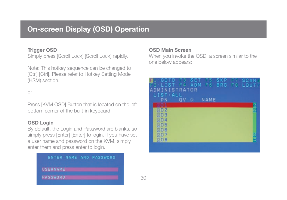 On-screen display (osd) operation | IOGear GCL1816KITU User Manual | Page 30 / 80