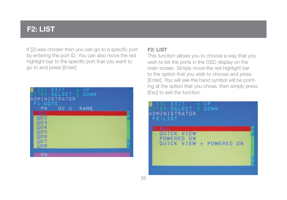 F2: list | IOGear GCL1816KITU User Manual | Page 35 / 80