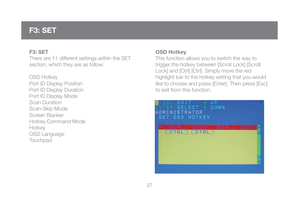 F3: set | IOGear GCL1816KITU User Manual | Page 37 / 80