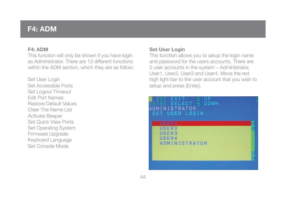 Keyboard language, F4: adm | IOGear GCL1816KITU User Manual | Page 44 / 80