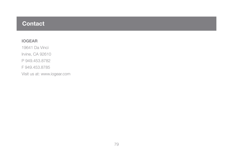 Contact | IOGear GCL1816KITU User Manual | Page 79 / 80