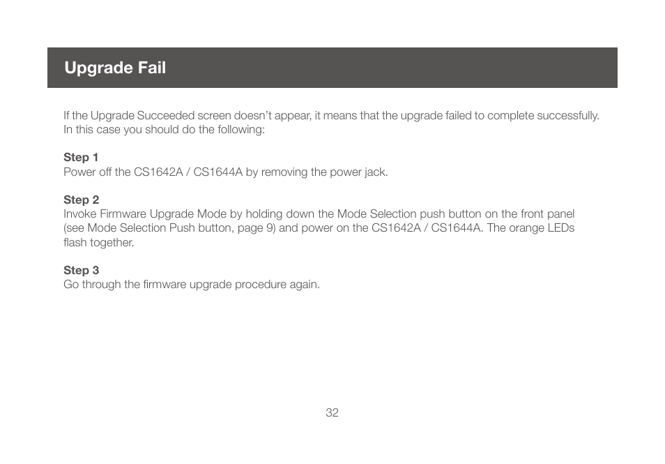 Upgrade fail | IOGear GCS1644 v2 User Manual | Page 32 / 38