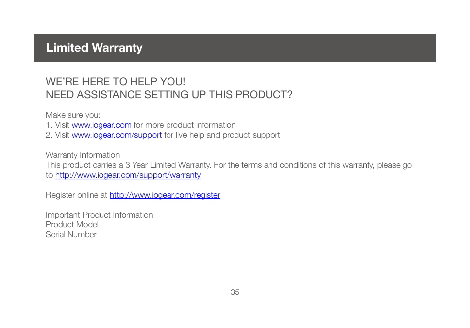 Limited warranty | IOGear GCS1644 v2 User Manual | Page 35 / 38