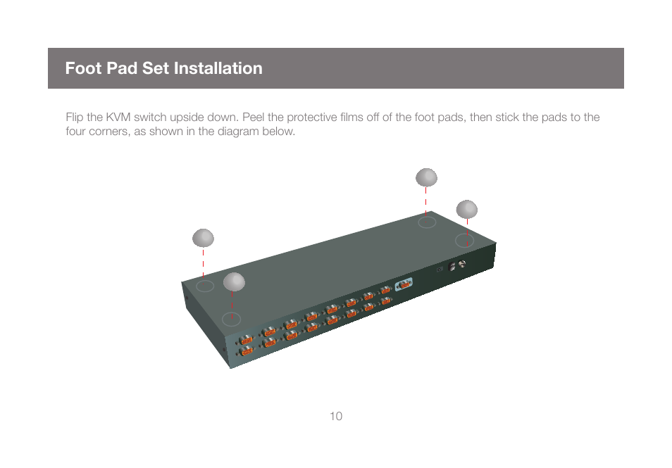 Foot pad set installation | IOGear GCS1808KITU User Manual | Page 10 / 68