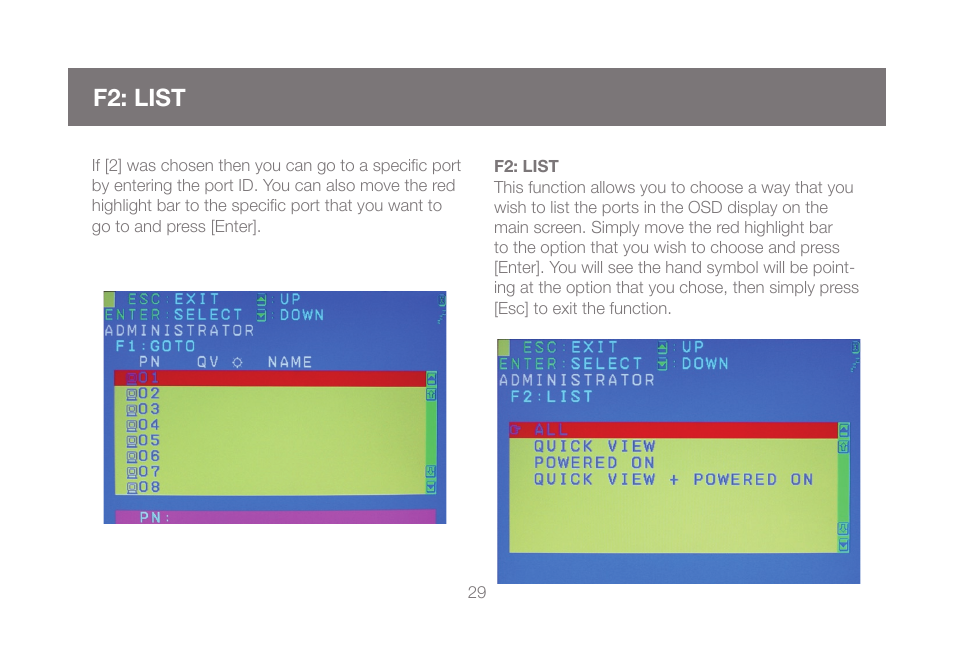F2: list | IOGear GCS1808KITU User Manual | Page 29 / 68