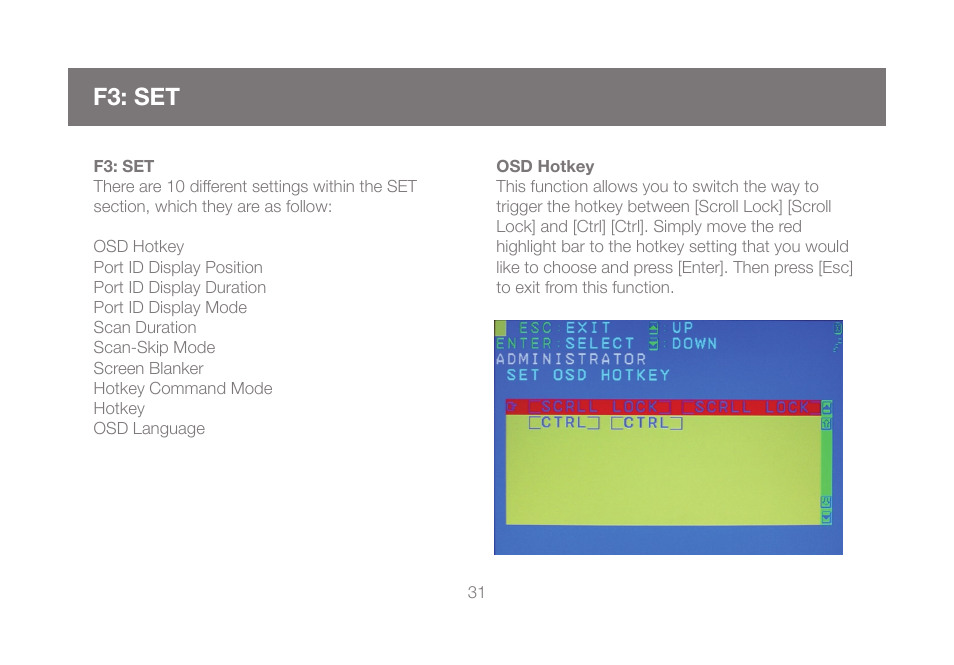 F3: set | IOGear GCS1808KITU User Manual | Page 31 / 68