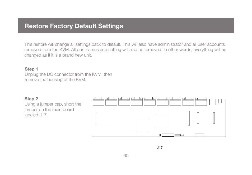 Restore factory default settings | IOGear GCS1808KITU User Manual | Page 60 / 68
