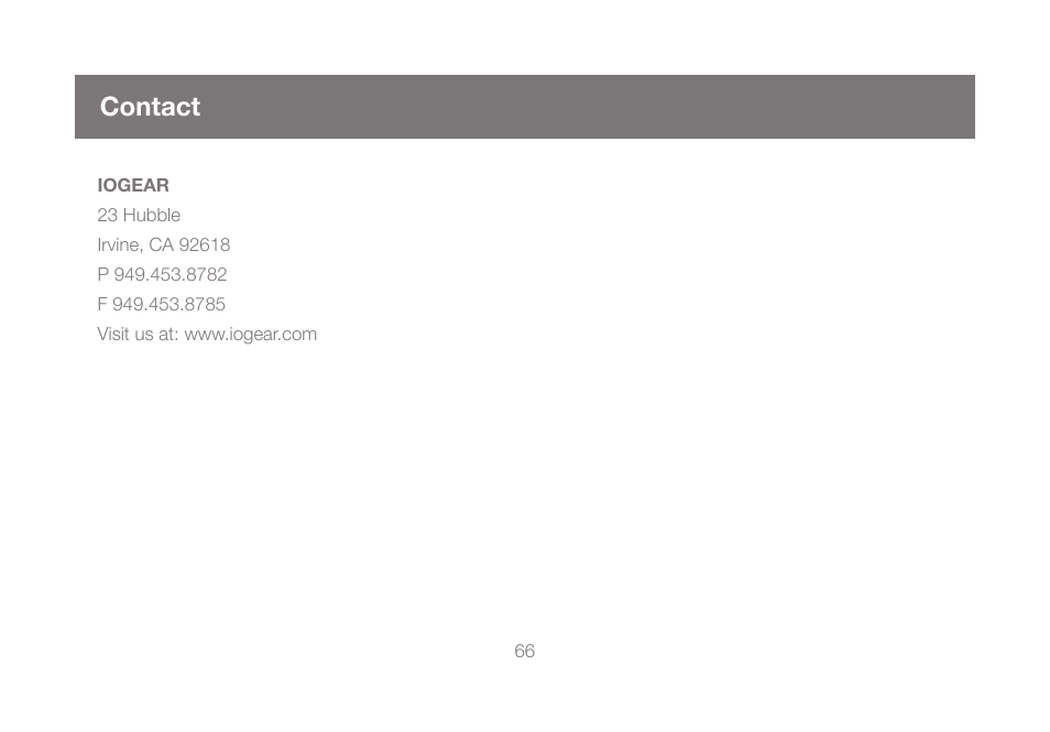 Contact | IOGear GCS1808KITU User Manual | Page 66 / 68