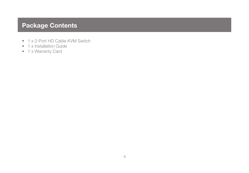 Package contents | IOGear GCS62HU User Manual | Page 4 / 32