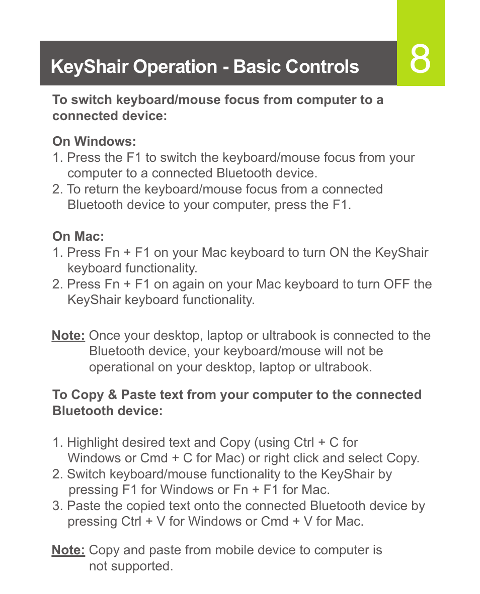 Keyshair operation - basic controls | IOGear GKMB02 Quick Start User Manual | Page 9 / 12