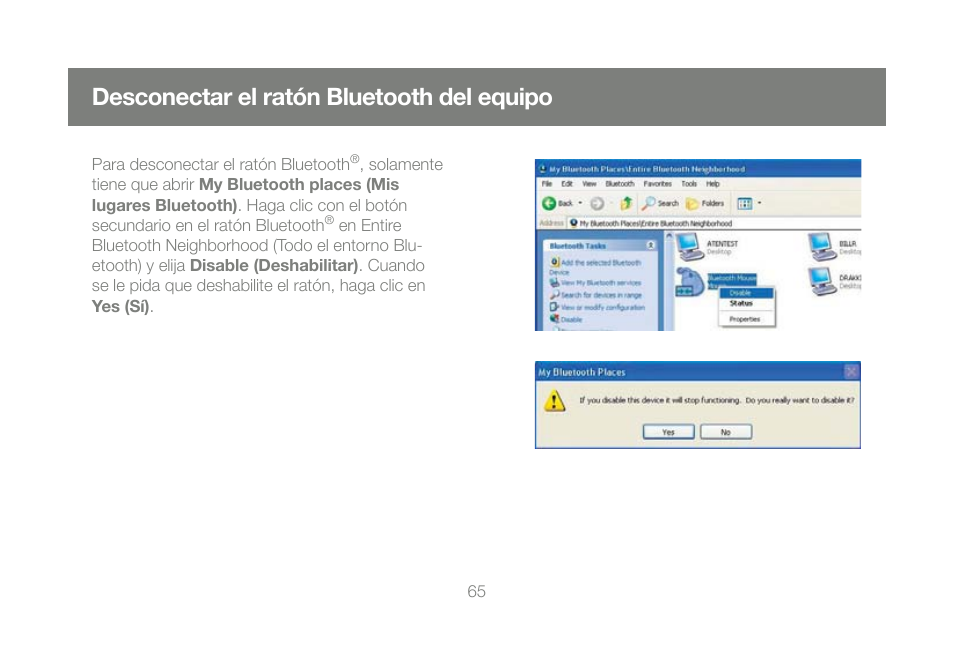 Desconectar el ratón bluetooth del equipo | IOGear GME228BW6 User Manual | Page 65 / 84