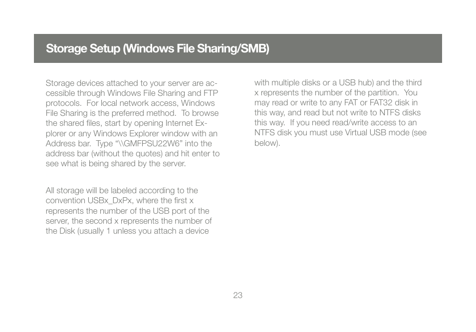 Storage setup (windows file sharing/smb) | IOGear GMFPSU22W6 User Manual | Page 23 / 32