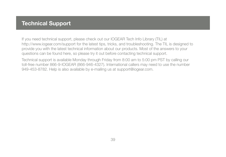 Technical support | IOGear GPSU21 User Manual | Page 39 / 48