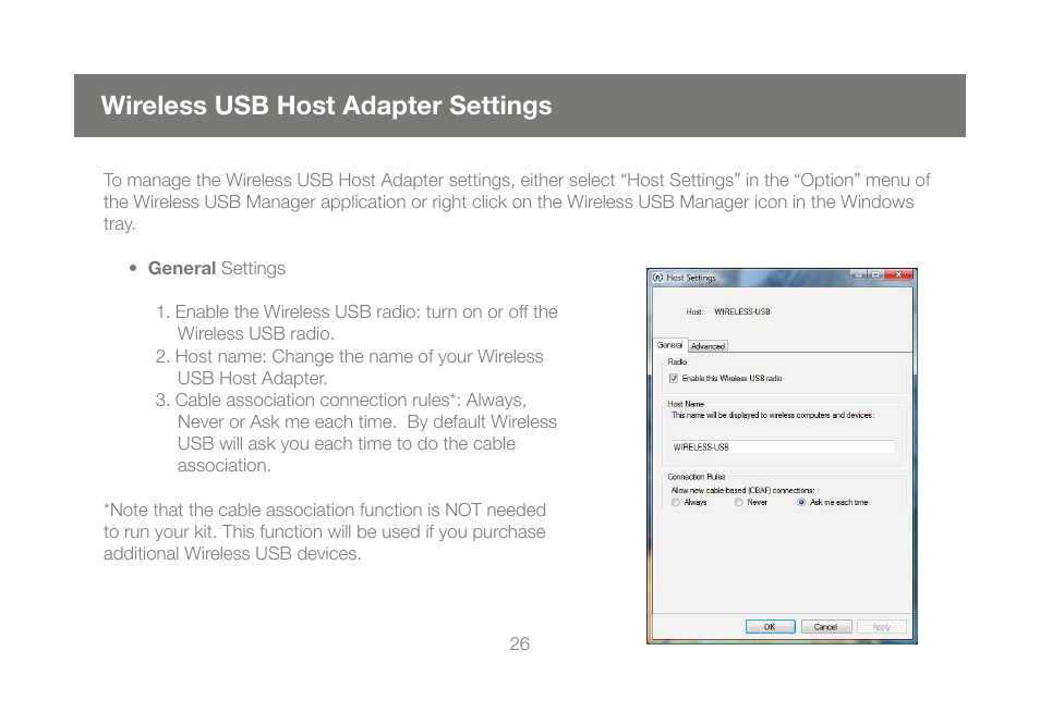 Wireless usb host adapter settings | IOGear GUW2015VKIT User Manual | Page 26 / 44