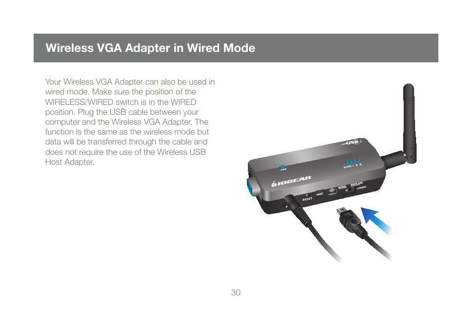 Wireless vga adapter in wired mode | IOGear GUW2015VKIT User Manual | Page 30 / 44