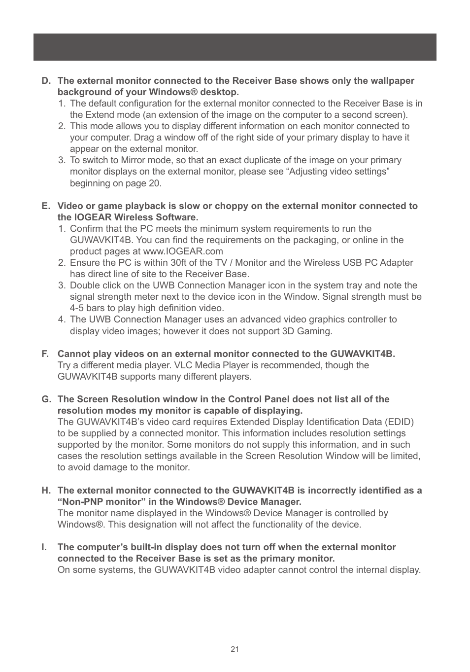 IOGear GUWAVKIT4B User Manual | Page 21 / 28