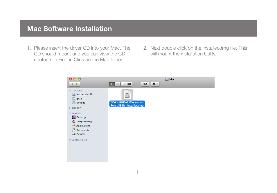 Mac software installation | IOGear GUWIP204 User Manual | Page 11 / 50