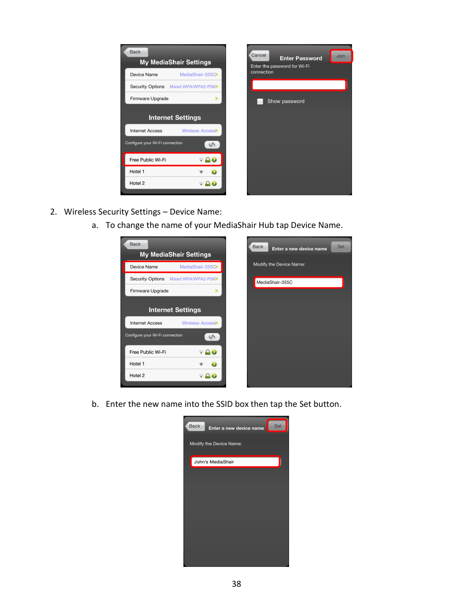 Wireless security settings – device name | IOGear GWFRSDU Manual User Manual | Page 38 / 103