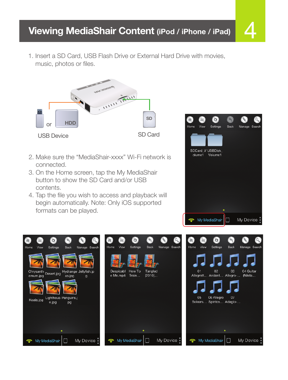 Viewing mediashair content | IOGear GWFRSDU Quick Start User Manual | Page 5 / 20