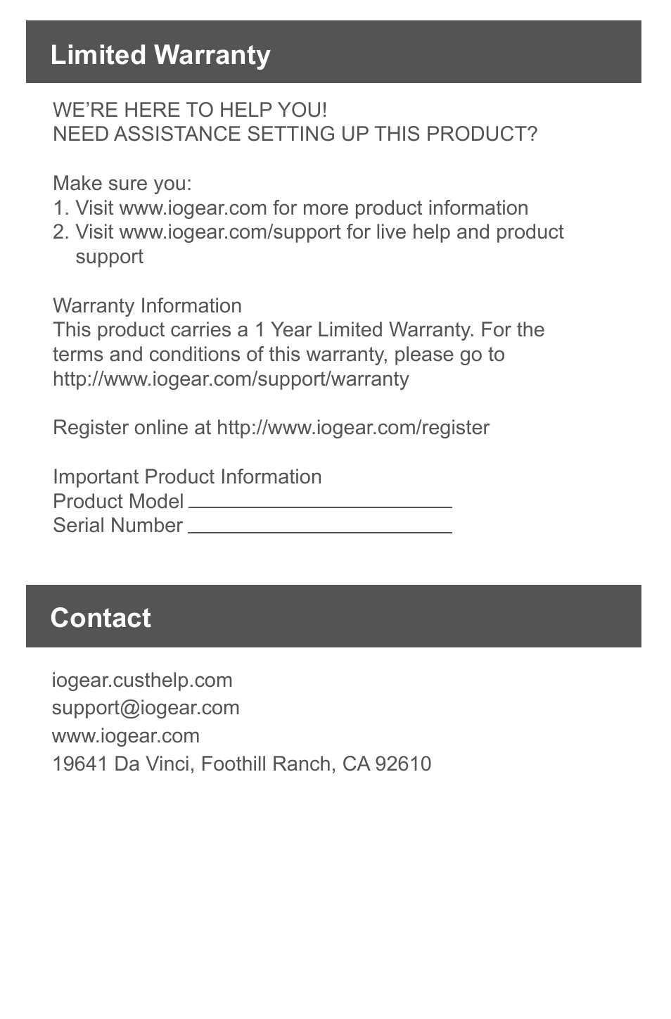 Contact limited warranty | IOGear GWHD11 User Manual | Page 12 / 12