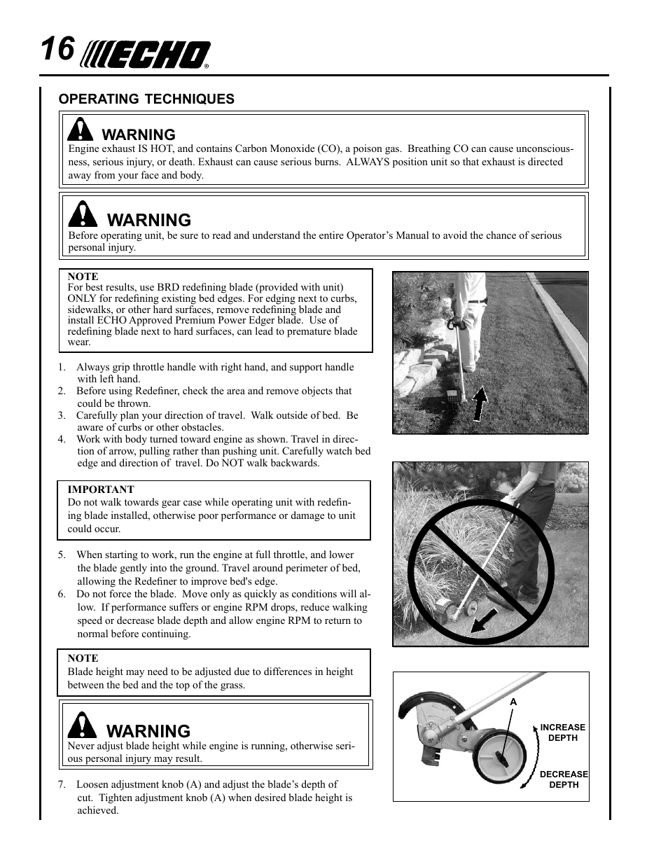 Starting warm engine, Stopping engine, Warning | Echo BRD-280 Serial S70812001001 - S70812014074 User Manual | Page 16 / 36