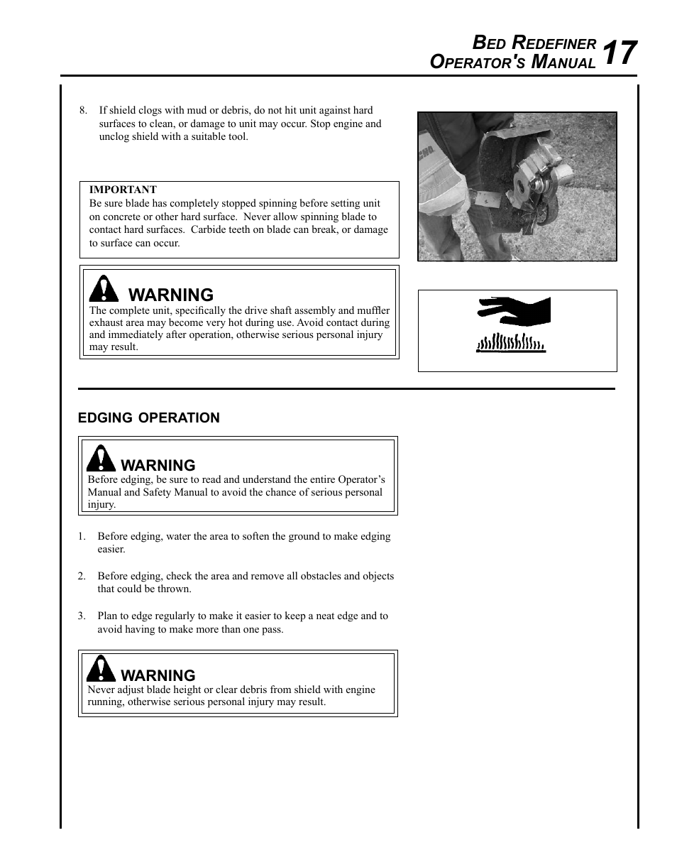 Operating techniques, Warning | Echo BRD-280 Serial S70812001001 - S70812014074 User Manual | Page 17 / 36