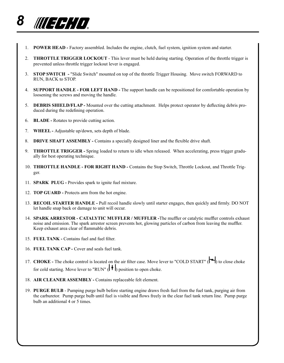 Echo BRD-280 Serial S70812001001 - S70812014074 User Manual | Page 8 / 36