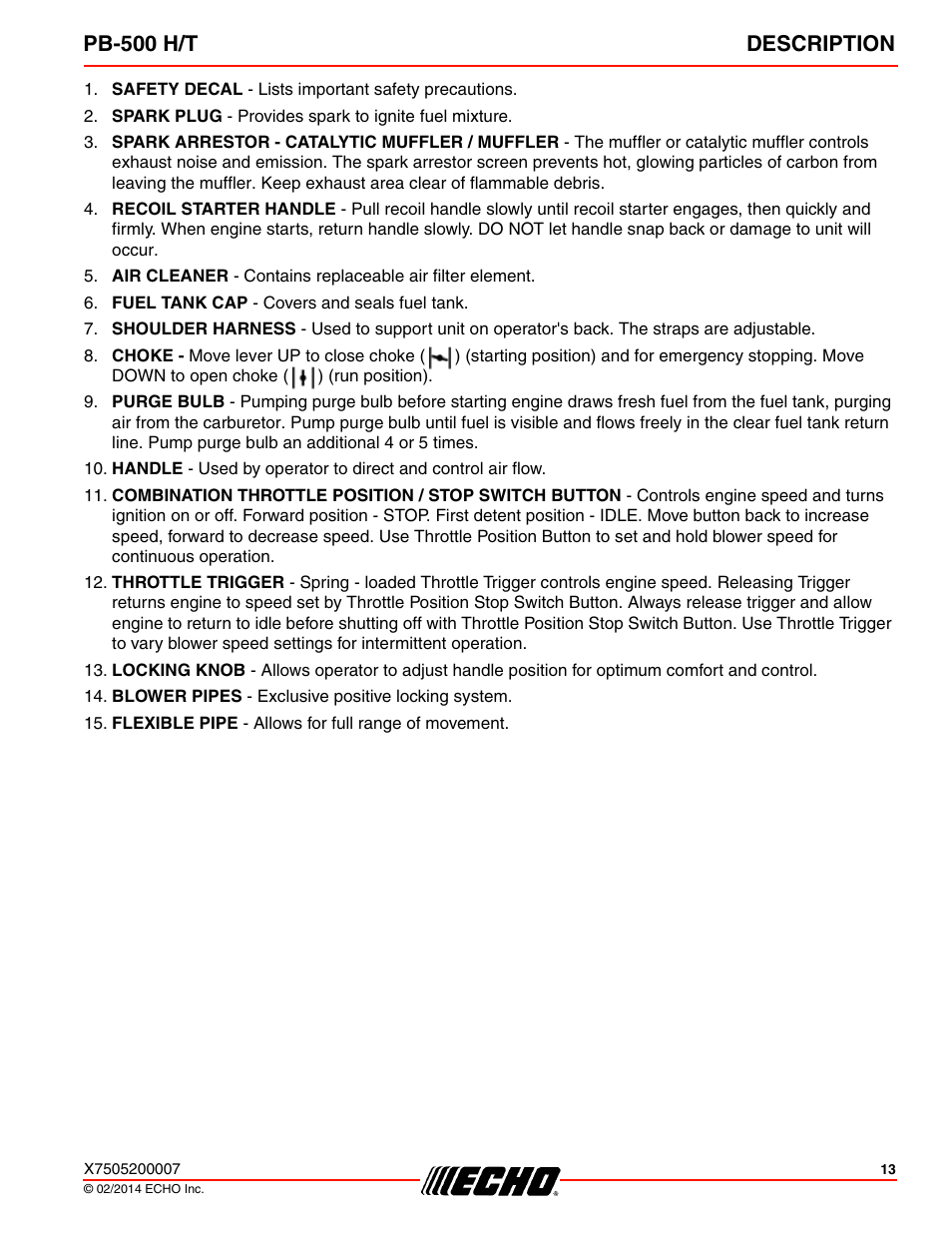 Pb-500 h/t description | Echo PB-500T User Manual | Page 13 / 36
