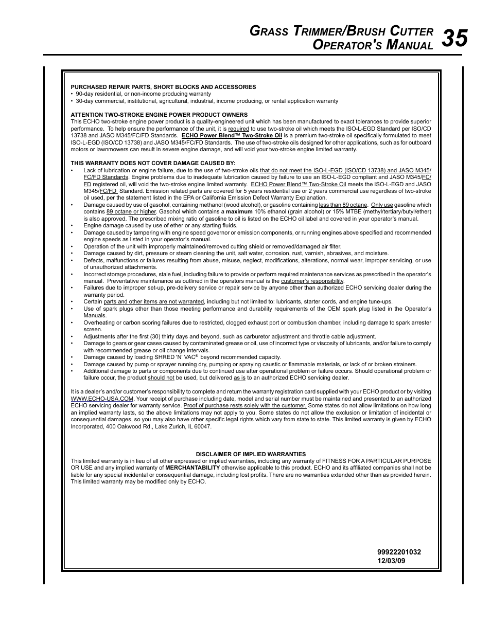 Rass, Rimmer, Rush | Utter, Perator, Anual | Echo SRM-280U Serial S75012001001 - S75012007706 User Manual | Page 35 / 40