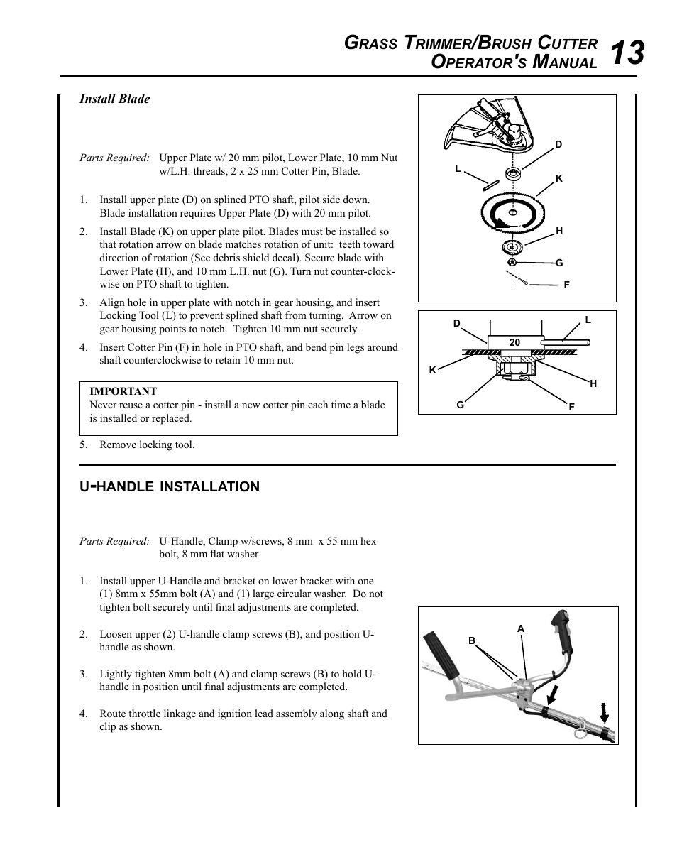 U-handle installation | Echo SRM-280U Serial S75012007707 - S75012010175 User Manual | Page 13 / 40