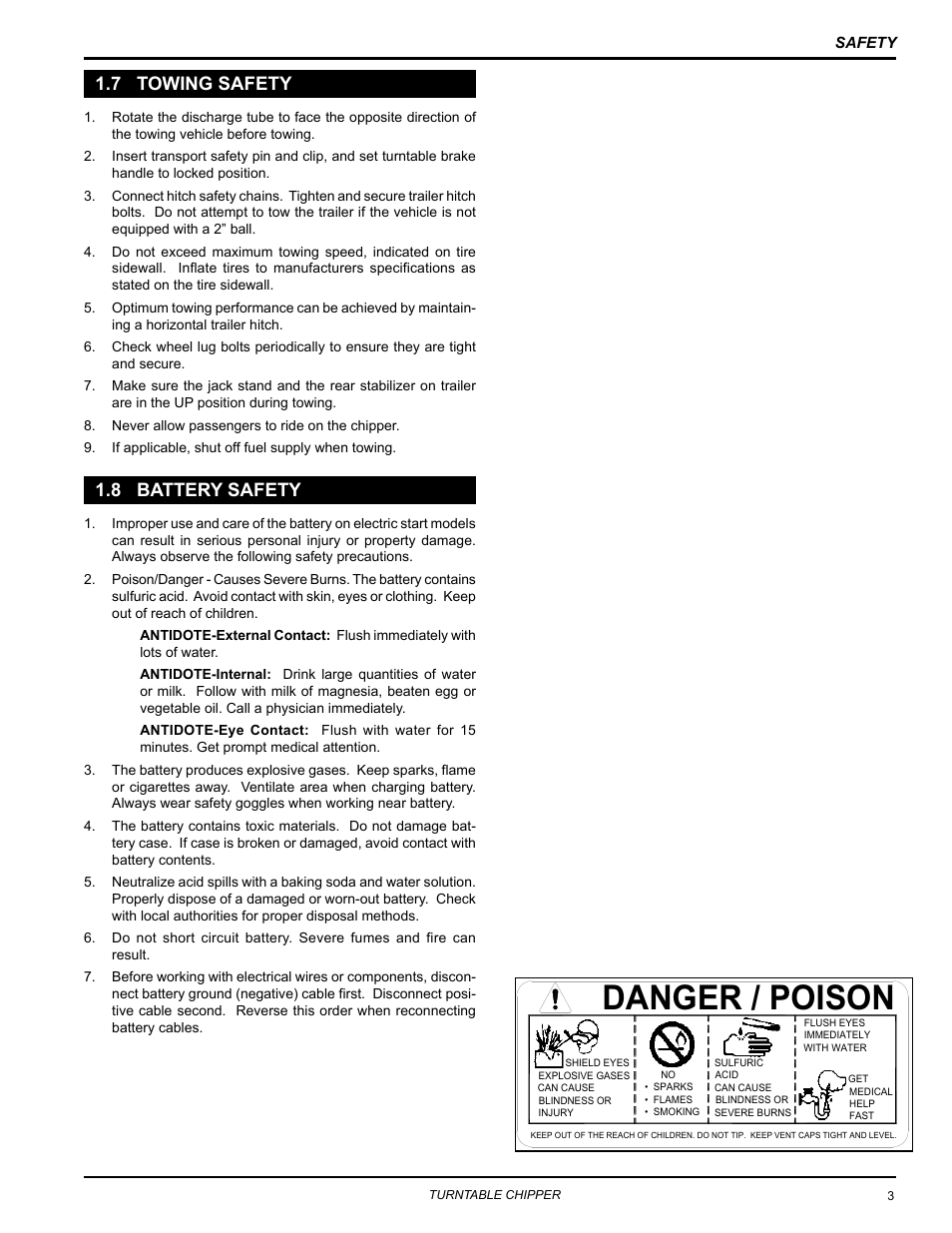 Danger / poison, 7 towing safety 1.8 battery safety | Echo 76824 Owners Manual v.3 User Manual | Page 7 / 32